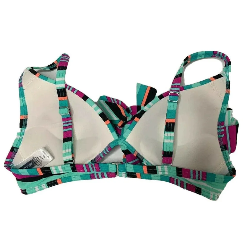 NEW Aqua Couture Turquoise Black Pink Stripe 2 Piece Push Up Bikini Swimsuit S M